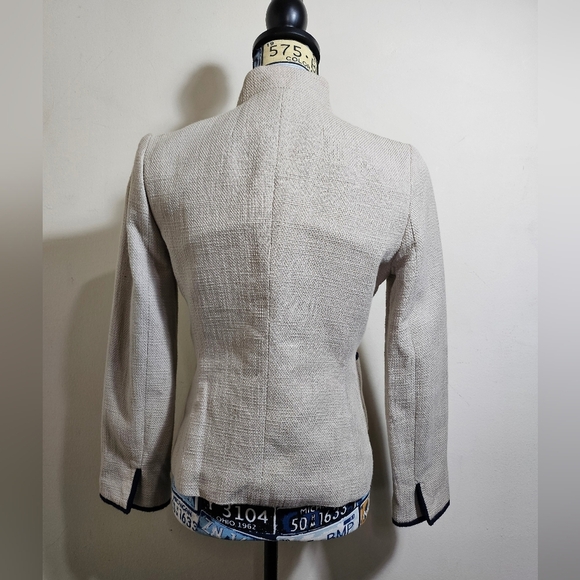 Banana Republic Oatmeal Navy Tweed Blazer Mandarin Collar 4 Medium - Picture 3 of 9